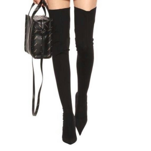 Balenciaga Shoes - Balenciaga Black Knife Logo Over-the-knee Boot